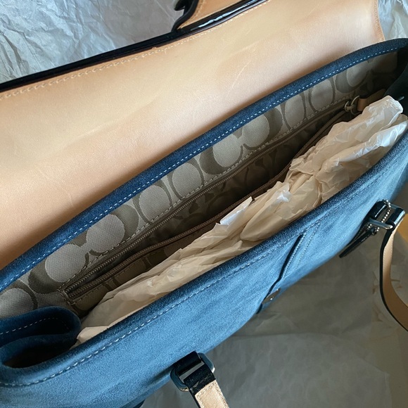 NWOT: Vintage Blue Suede and Patent Coach Satchel - Picture 2 of 6
